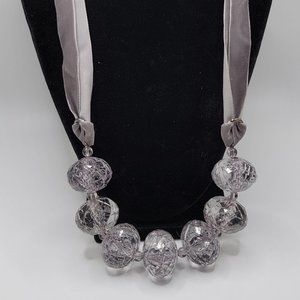 Silver Velvet Ribbon w/ Clear Beads Necklace - Fashion, Jewelry, Style, Stylish